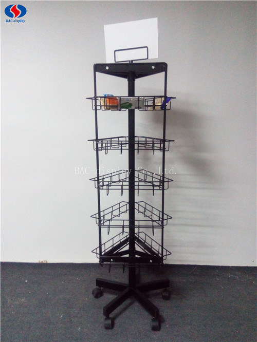 Adjustable Metal Rotating Display Wire Racks with Wheels