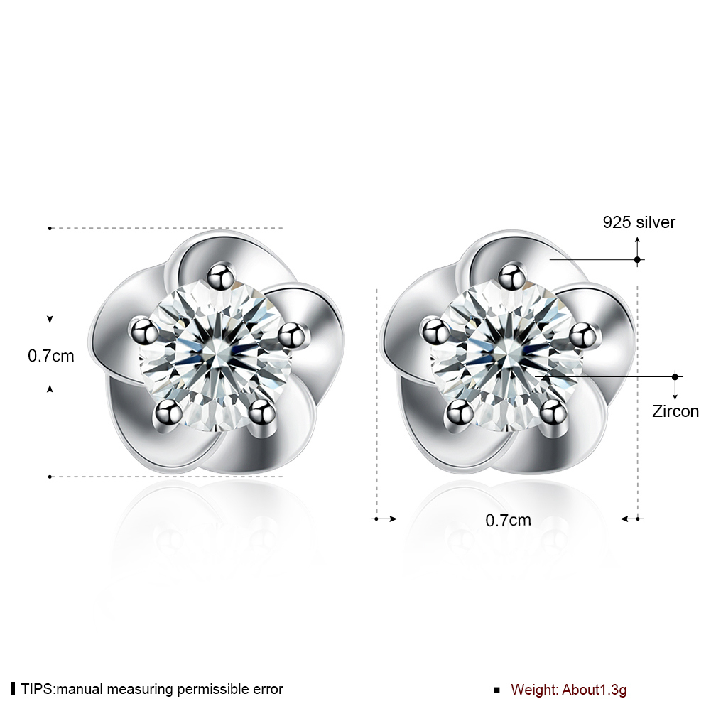 925 Sterling Silver Snow Flower Shape Ear Stud Beautiful Design Earring