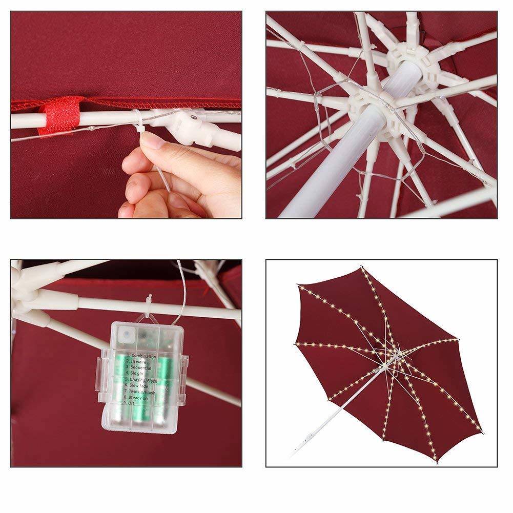 LED Solar Powered Patio Umbrella String Light Fit 8FT 9FT 10FT Outdoor Umbrella
