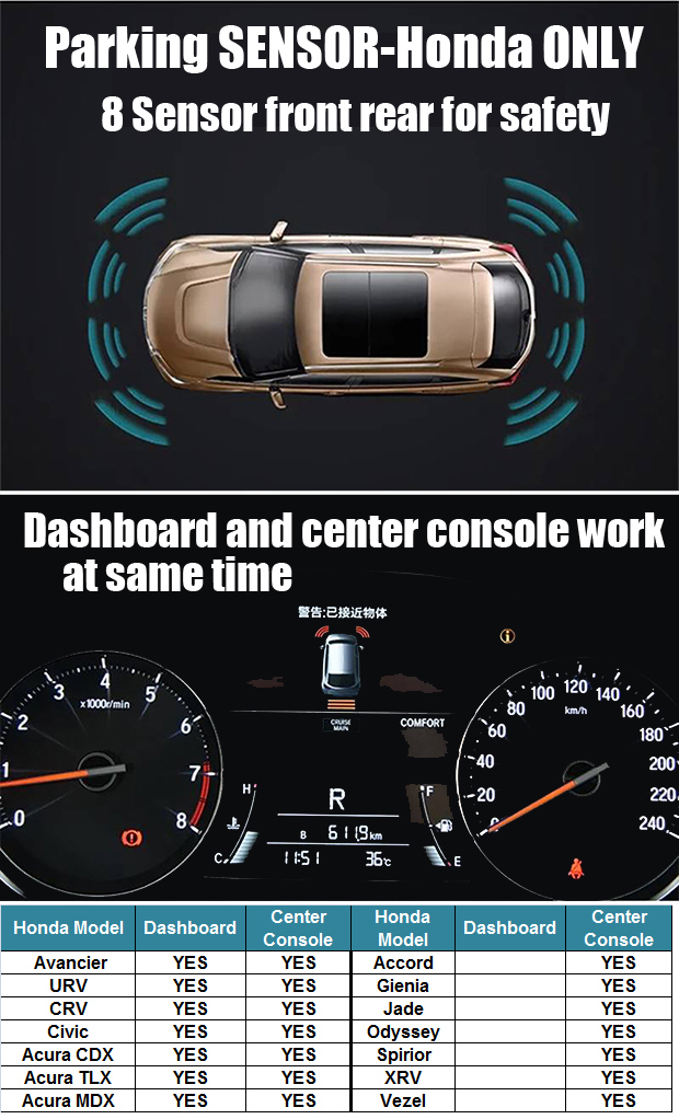 Flush Mount Video Parking Sensor Car Radar Detector for Honda Acura