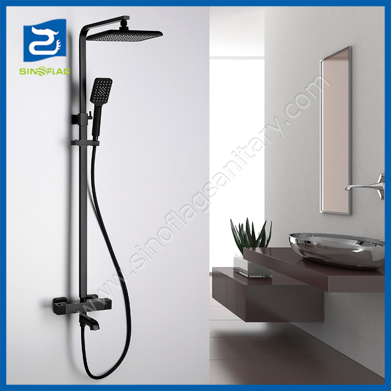 Black Brass Bathroom Shower Set Thermostatic Shower