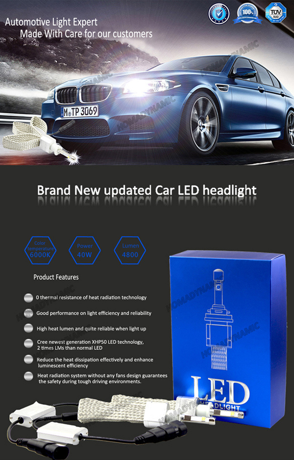 LED Headlight-Super Bright LED Headlamp 4800lm CREE Xhp50 Chip 40W White Color Aluminum LED Car Light