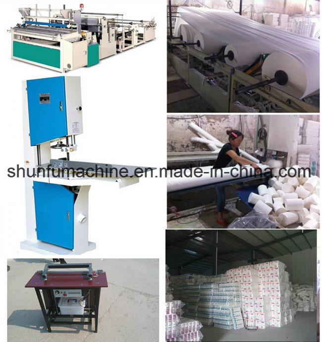Ordinary Small Bobbin Toilet Paper Rewinding machine with Band Saw Paper Cutter
