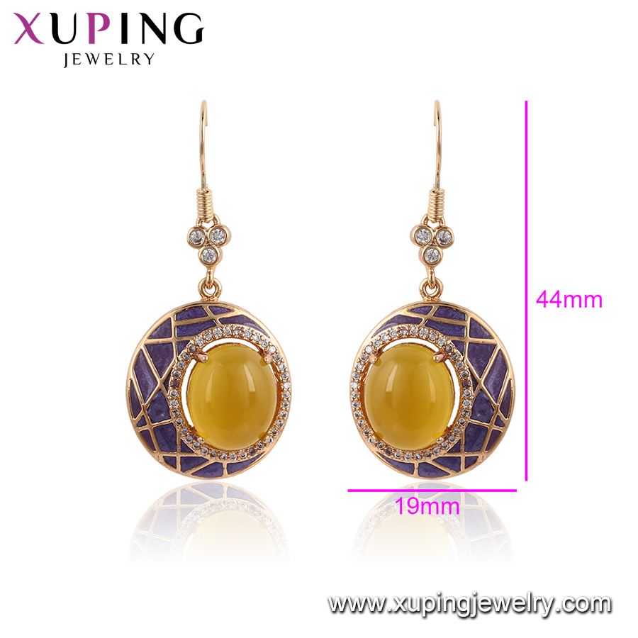 Luxury Women Jewelry Ancient Style Yellow Opal Drop Earrings 18K Gold Color Plated