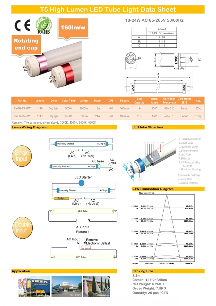 3 Years Warranty Top Quality 3900lm High Power 24W T5 LED Tube Lamp