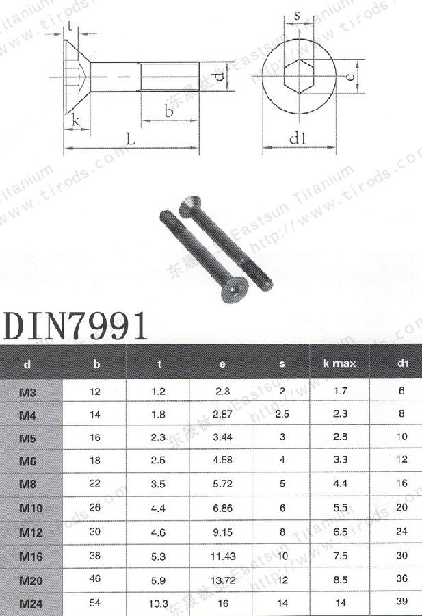 DIN 7991 Grade 5 Titanium Hex Countersunk Head Bolts