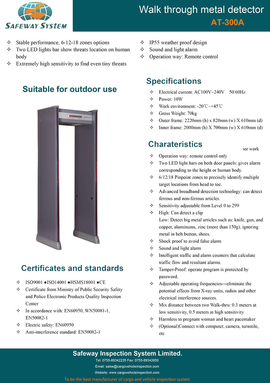 High Sensitivity 18 Zones Walk Through Metal Detector for Security Inspection At300A