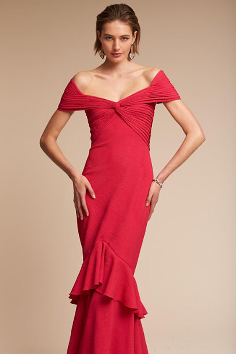 Flattering Cap Sleeves Evening Dress with Featuring a Front Twist Detail