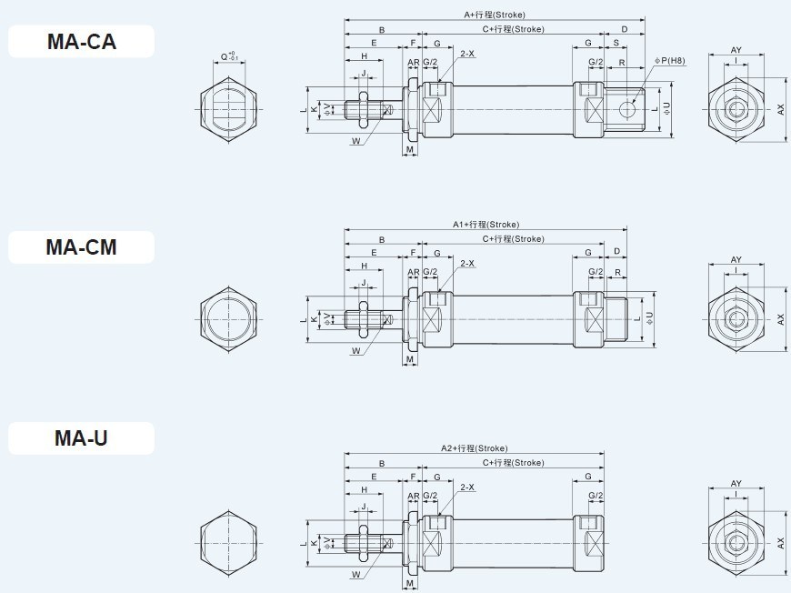 Ma Series Airtac Model Mini Stainless Steel Pneumatic Cylinder