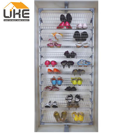 12 Layers Wire Mesh Chrome Rotation Sliding out Shoe Racks for Wardrobe Closet