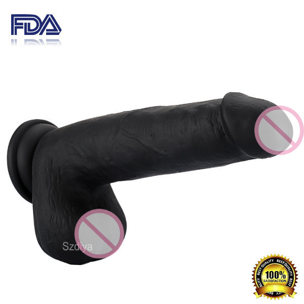 100% Silicone Realistic Black Dildo Sturdy Suction Cup Sex Toy (DYAST421A)