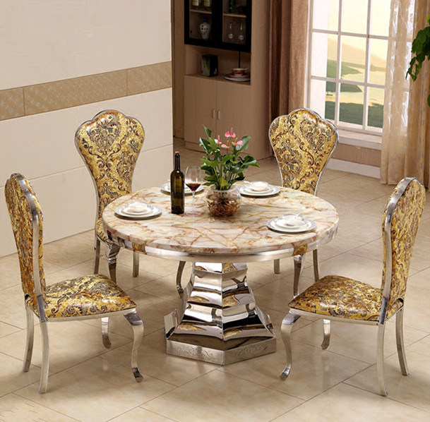 Modern Furniture Stainless Steel Golden Round Marble Dining Table