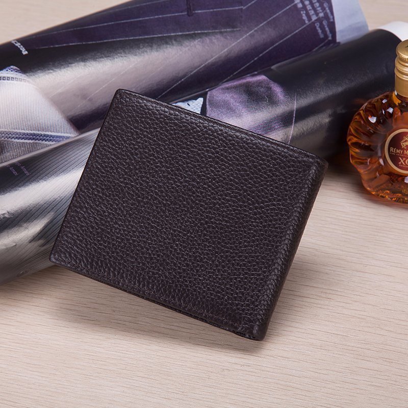 100% Genuine Leather Wallet Men Short Wallet Purse Wallet Business Lines Logo Wallet (B-05)