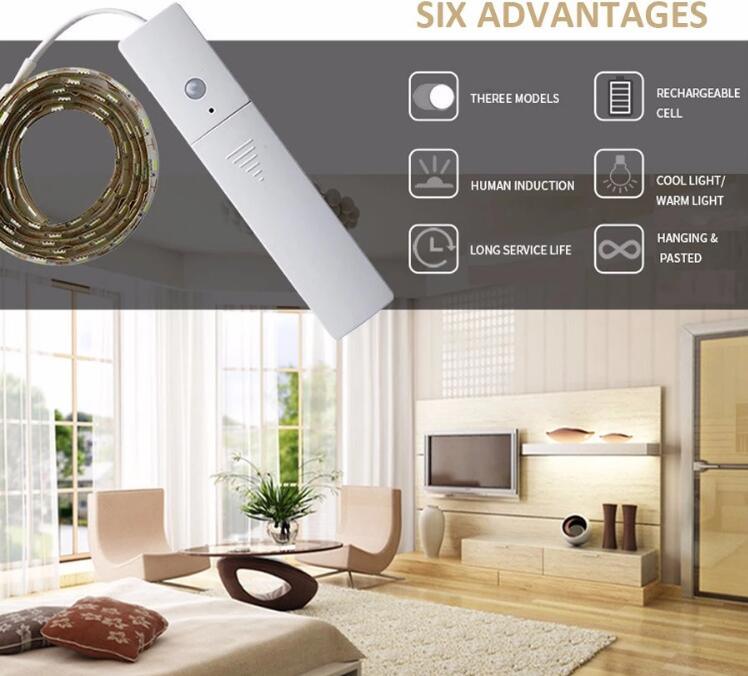 SMD5050 LED Strip 1 Meters 60LEDs PIR Motion Sensor LED Cabinet Closet Kitchen Bedroom Light