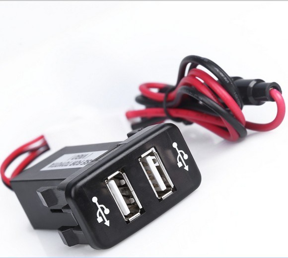 Auto Car 2.1A Dual USB Port Charger Dashboard Mount for Phone + Audio Input for Toyota Vigo