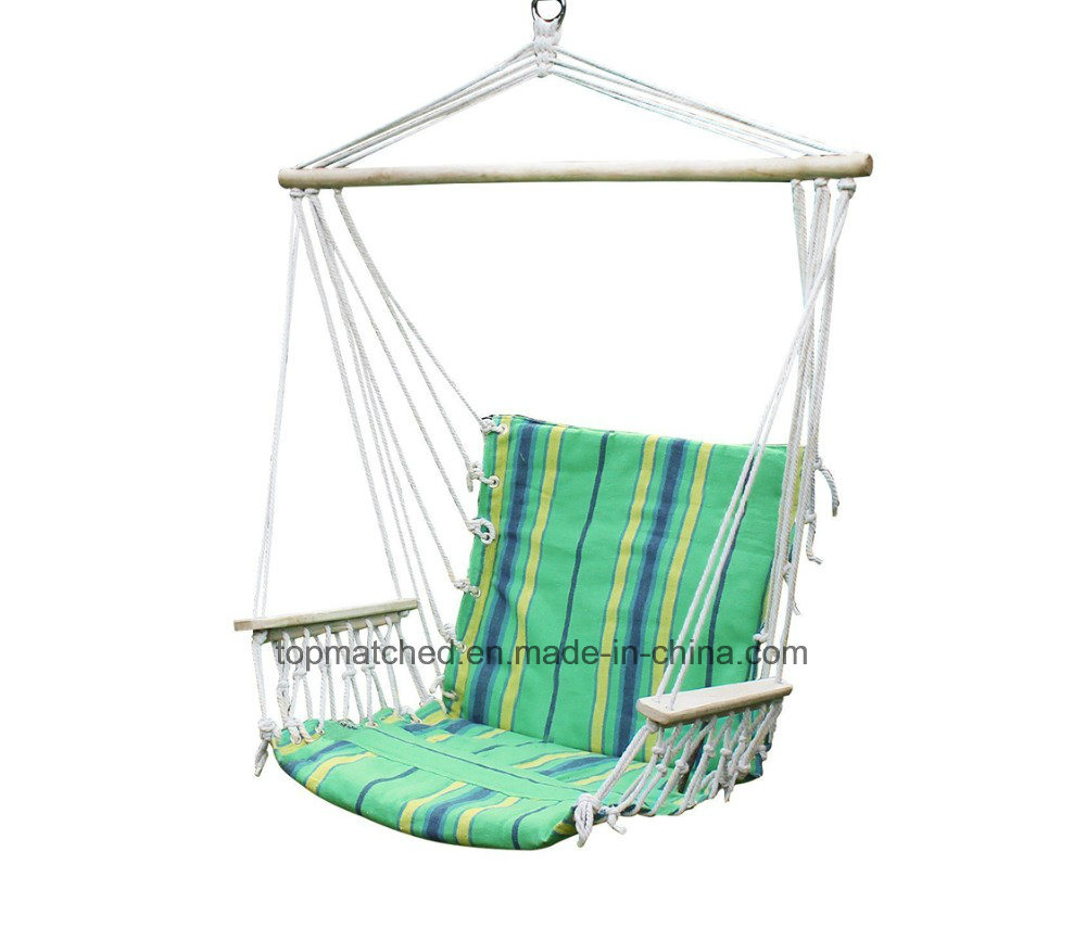 Padded Cotton Rope Hanging Hammock Swing Chair with Arm Rest