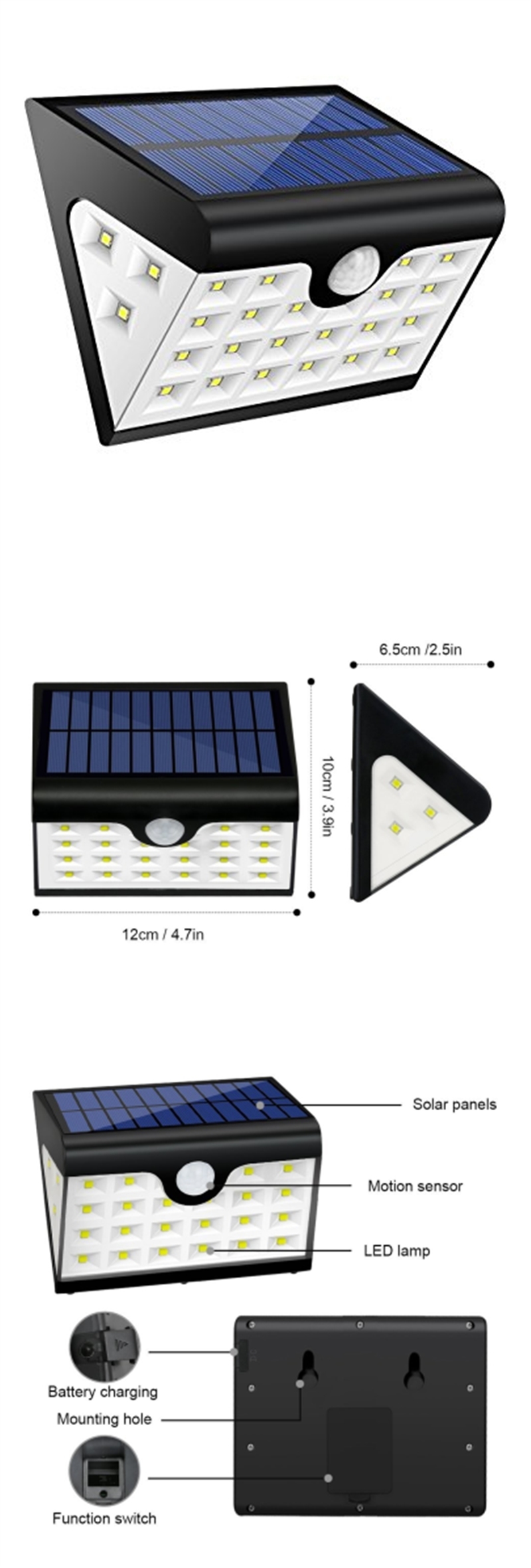 2.5W Three-Side Shine LED Solar Wall Light