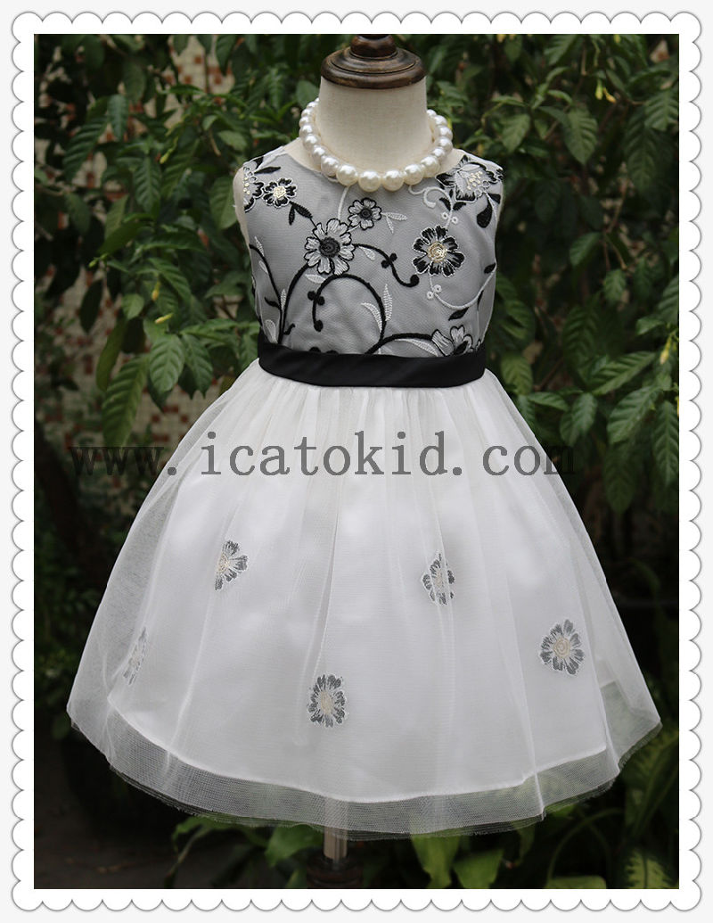 Taffeta Tulle Embroidery Flower Prom Dress for Girls