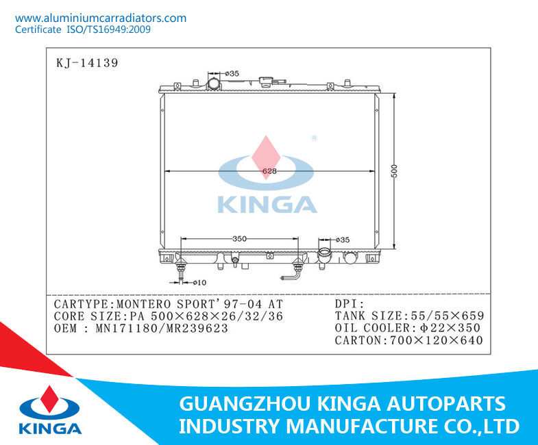 Auto Cooling Radiator for Montero Sport'97-04 at Mitsubishi OEM Mn171180/Mr239623