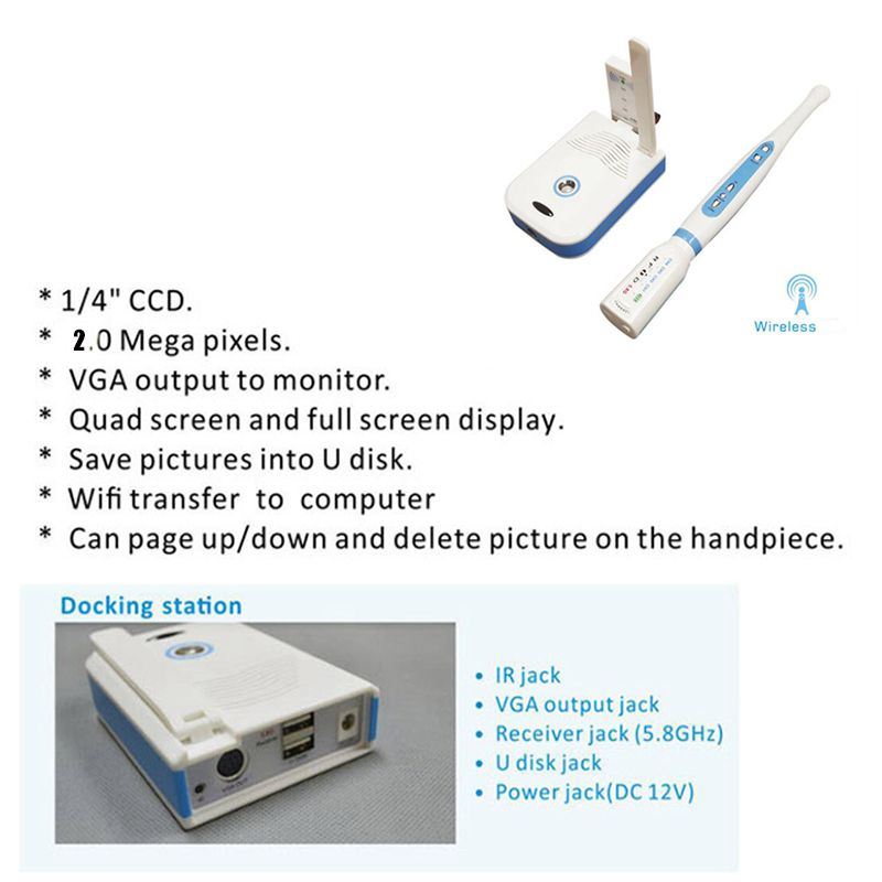 MD-2000W Dental Intraoral Camera WiFi Transfero Wireless USB/VGA/Video Output