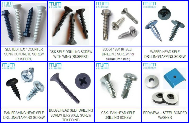 Colored Painted Hex Washer Head Self Drilling Screw Roofing Screw