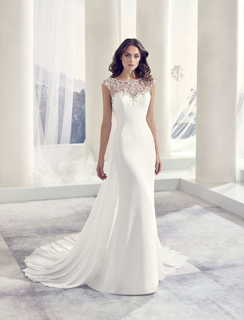 Luxurious Beaded and Pleated Back Wedding Dress