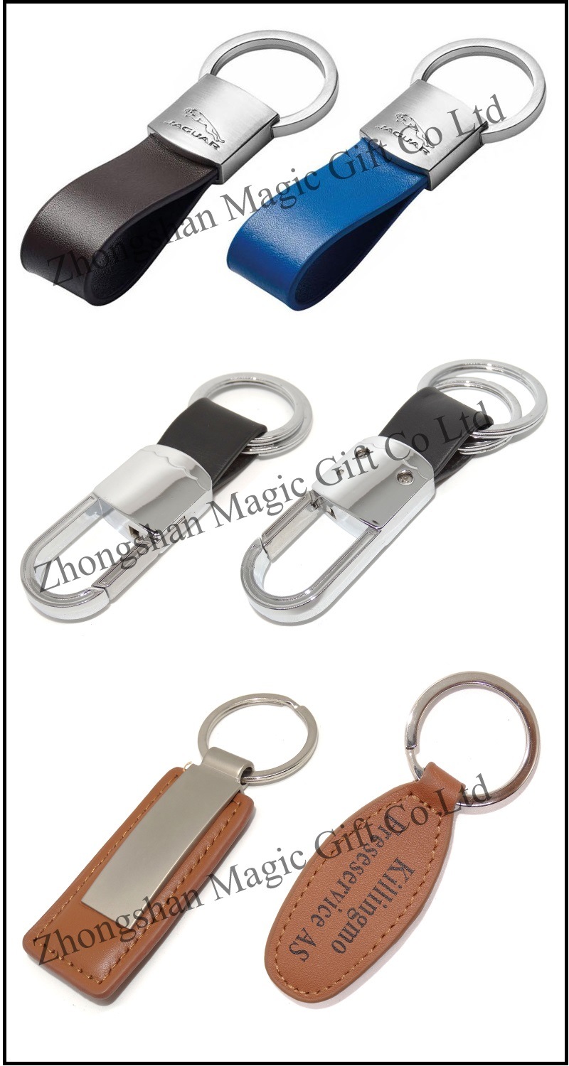 High Quality Customized Leather Metal Keychain with Dual Key Ring