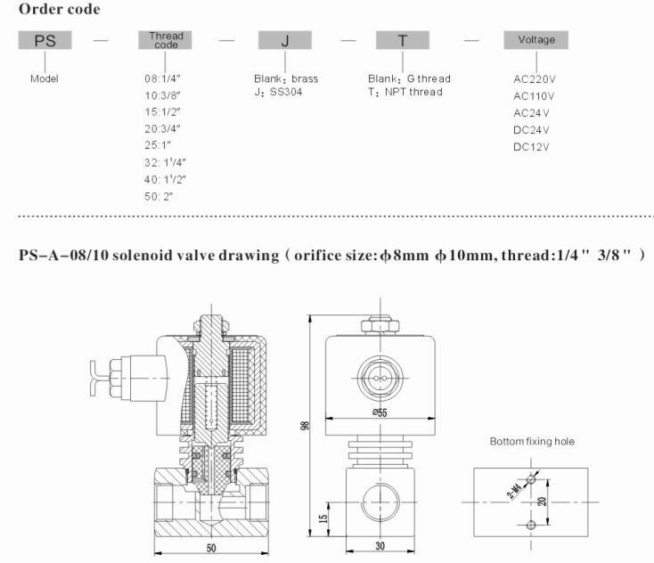 PS Series 2-Way Piston Steam Solenoid Valve 1/4''~2