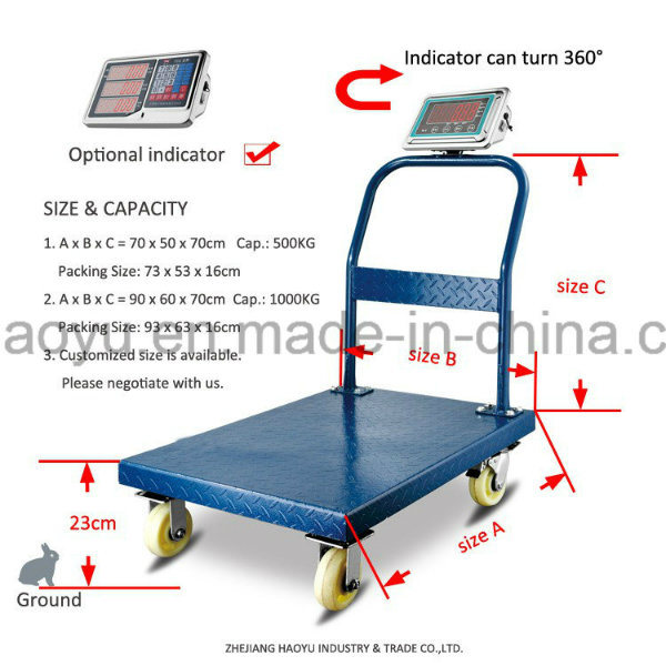 Haoyu New Design Trolley Weighing Scale with 4 Wheels Hand-Push