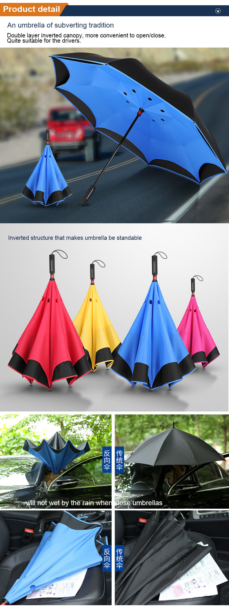 Best Rain Sun Umbrella Inverted Design for Cars for Advertising