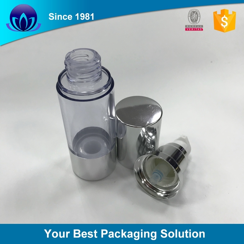 Airless Glass Cosmetic Bottle 30ml Sliver Pump Glass Bottle