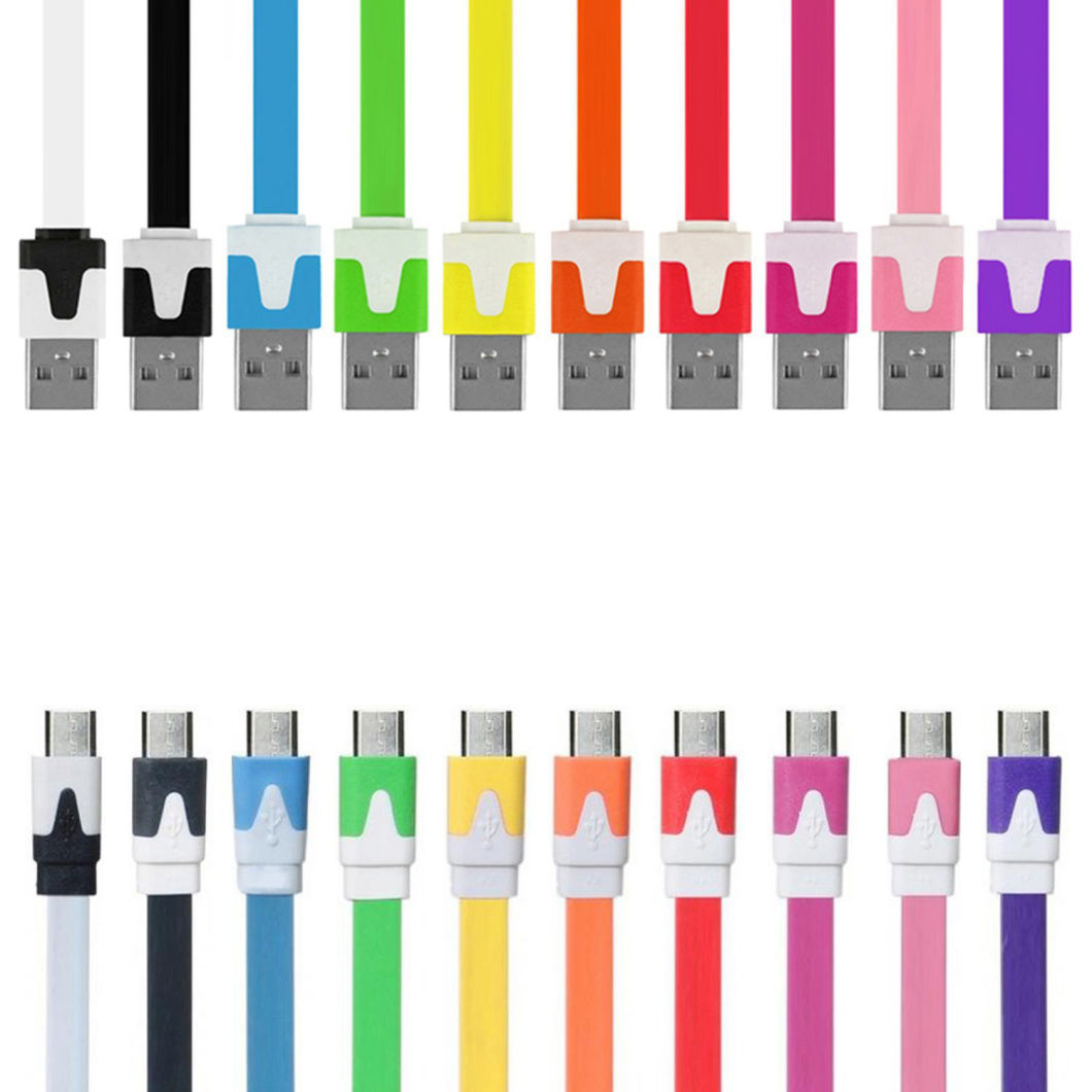 Colorful 2m 6 FT Long Flat Micro USB Data Sync Charging Cable for Samsung Galaxy S3 S4 S6 S7 Edge I9500 HTC Blackberry