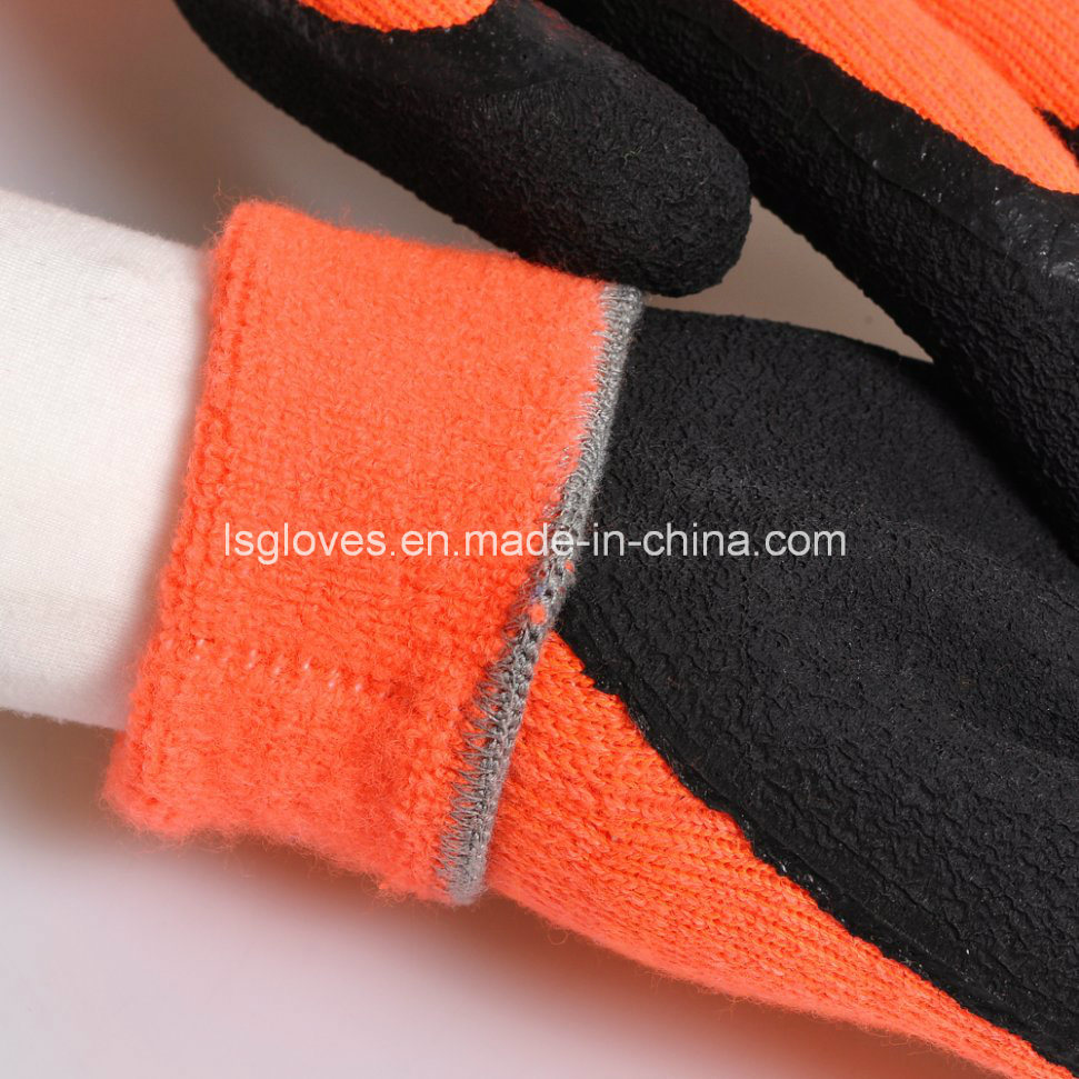 Black Foam Latex Palm Coating Knitted Cold Prevention Winter Rubber Hand Gloves