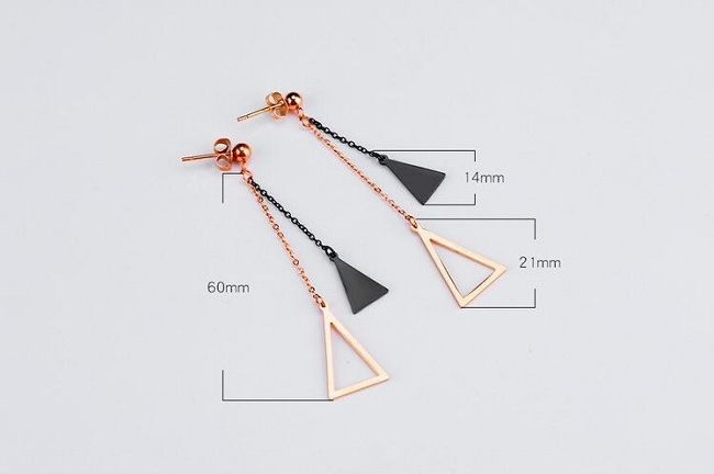 The New Version of The Black Triangle Hollow Ball Hanging Long Earrings Titanium Rose Gold Earrings Korean Female