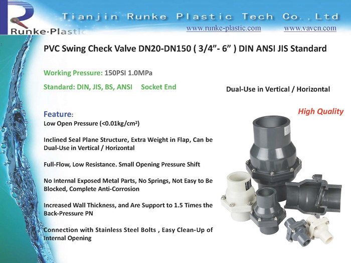 Full Bore PVC Swing Check Valve DIN ANSI JIS Standard