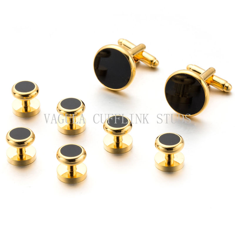 VAGULA Jewelry Onyx Tuxedo Cufflinks Studs 8 PCS Set Cuff Links