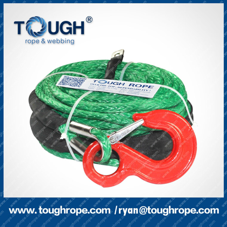 Synthetic UHMWPE Winch Rope with Hook, Thimble, One Meter Protective Sleeve as Full Set for Electric Winch (winch rope)