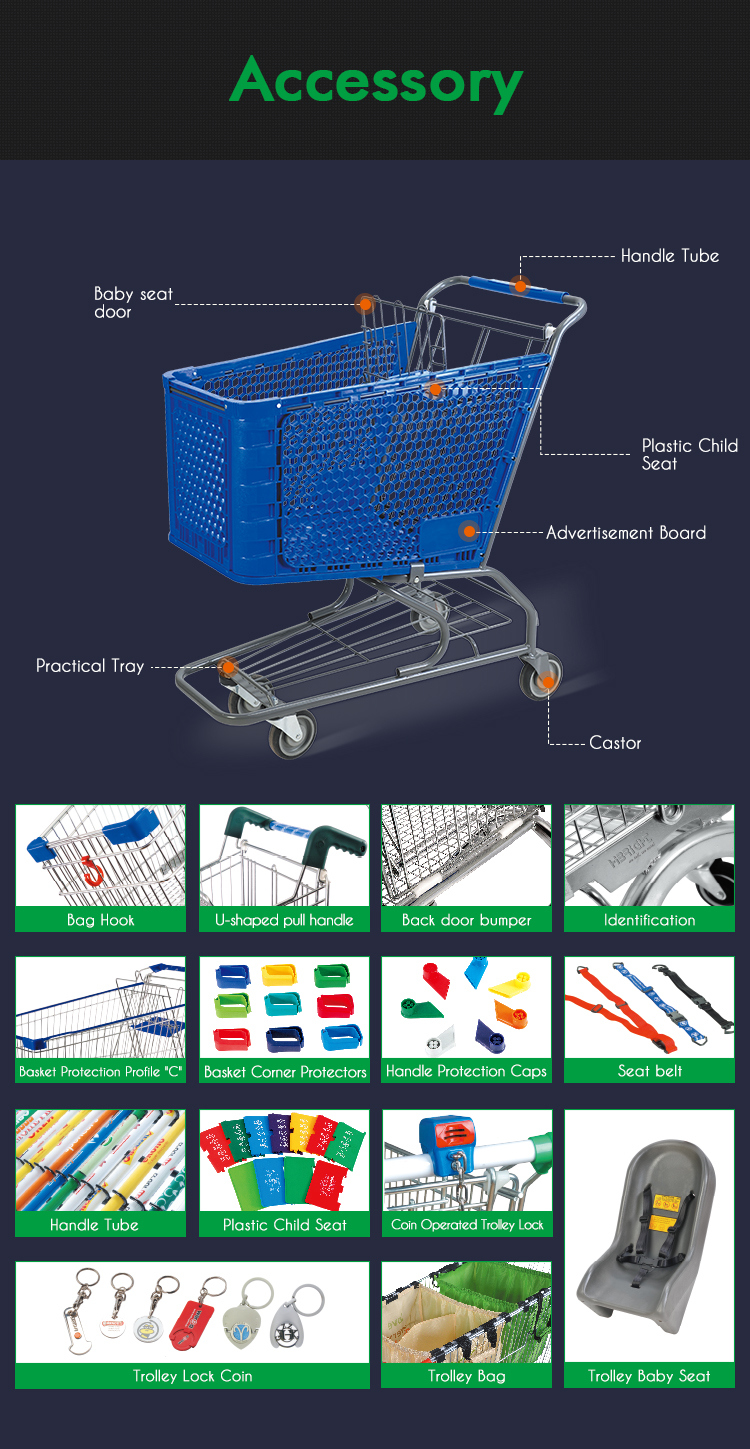 Hot-Selling 120L Retail Store Metal Plastic Shopping Trolley