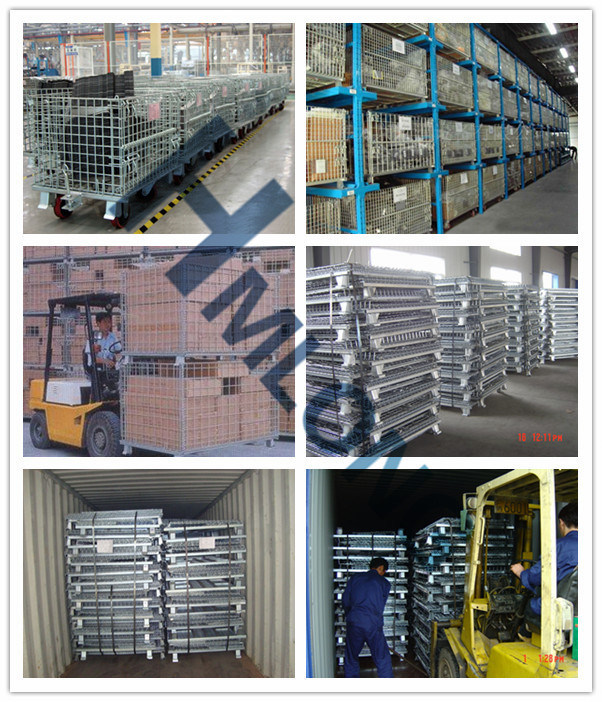 Huameilong Foldable Wire Mesh Crate for Warehouse Storage with Forklift