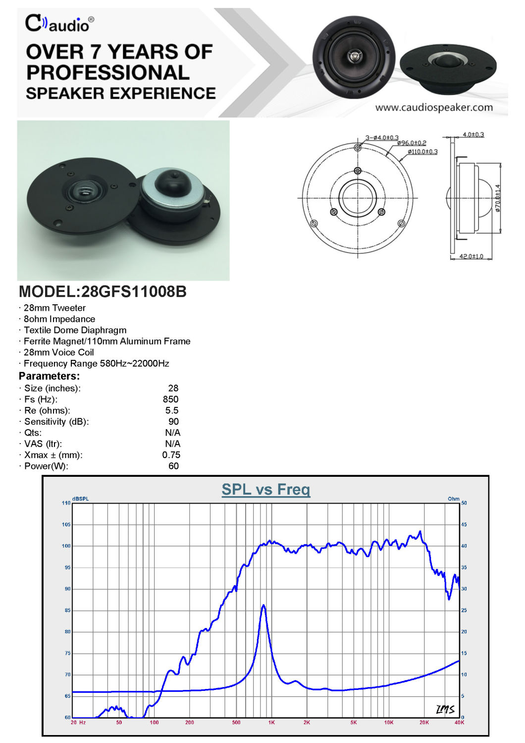 28mm Textile Dome Tweeter 110mm Aluminum Frame Mini Speaker