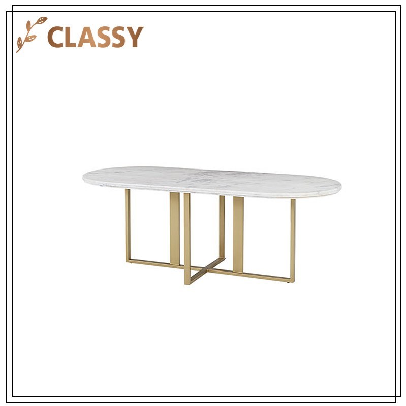 Oval Marble Dining Room Dining Table with Golden Metal Base