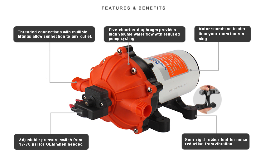 DC Mini Water Pump Seaflo 12V 3.0gpm 60psi Auto High Pressure Diaphragm Pump