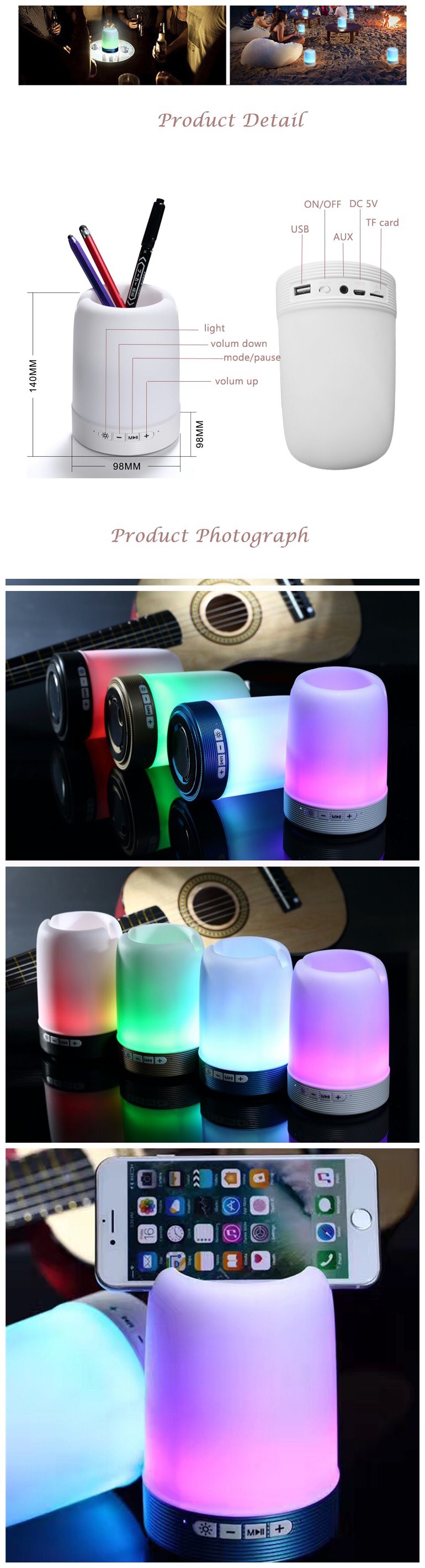 2018 Ebay Best Sell Colorful Light USB Mini Bluetooth Speaker Lamp