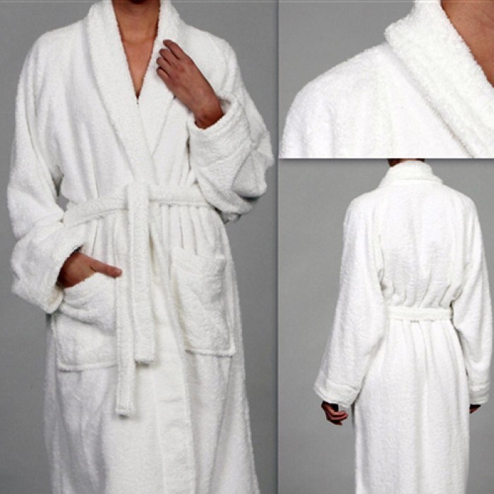 100% Cotton Terry Pure White Bath Robe for Hotel SPA Usage