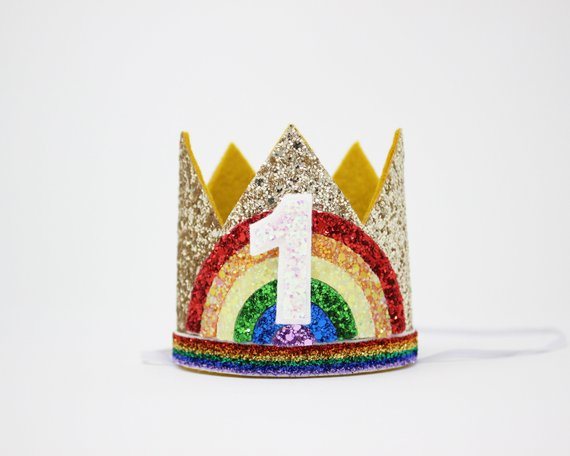 First Birthday Crown 1st Birthday Crown Glitter Rainbow Crown 1st Birthday Photo Prop Hat First Birthday Gift Gold Rainbow