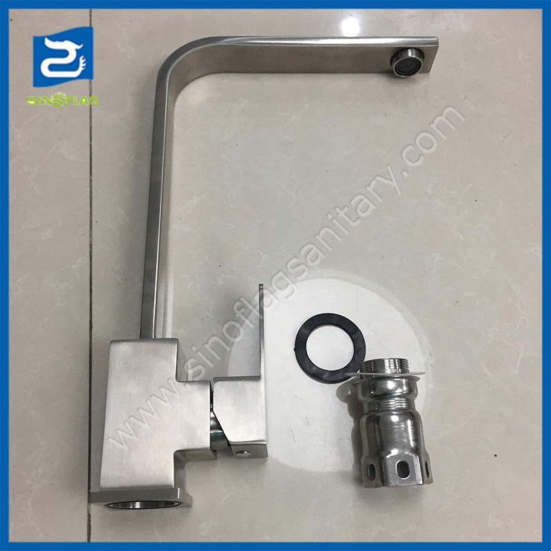 Square Shape Long Neck SS304 Kitchen Mixer Faucet