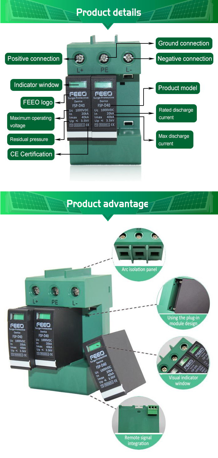 High Quality 3p 40ka 1000V DC Surge Protection Device