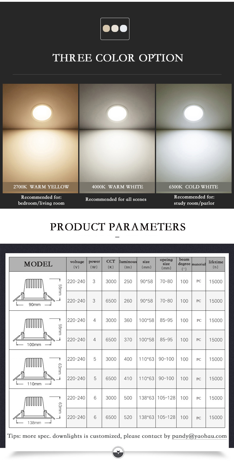 Yaohau LED Downlight 5W 7W 10W 13W LED Ceiling Down Light Recessed LED Lights Spotlight