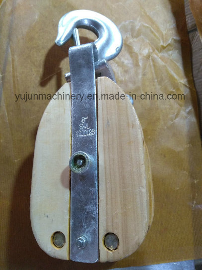 Wooden Shell Snatch Block with Hook for Manila Rope