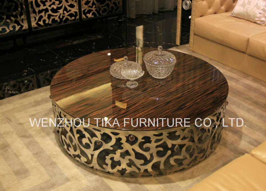 Post Modern Style Stainless Steel Wooden Round Coffee Table (LS-840)